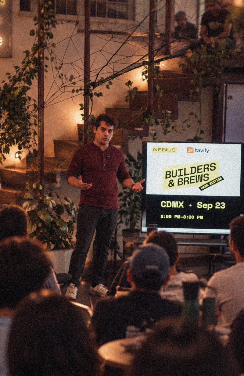 Builders & Brews screen and speaker